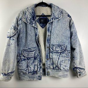 Vintage Acid Wash Fleece Lined Denim Jacket Medium